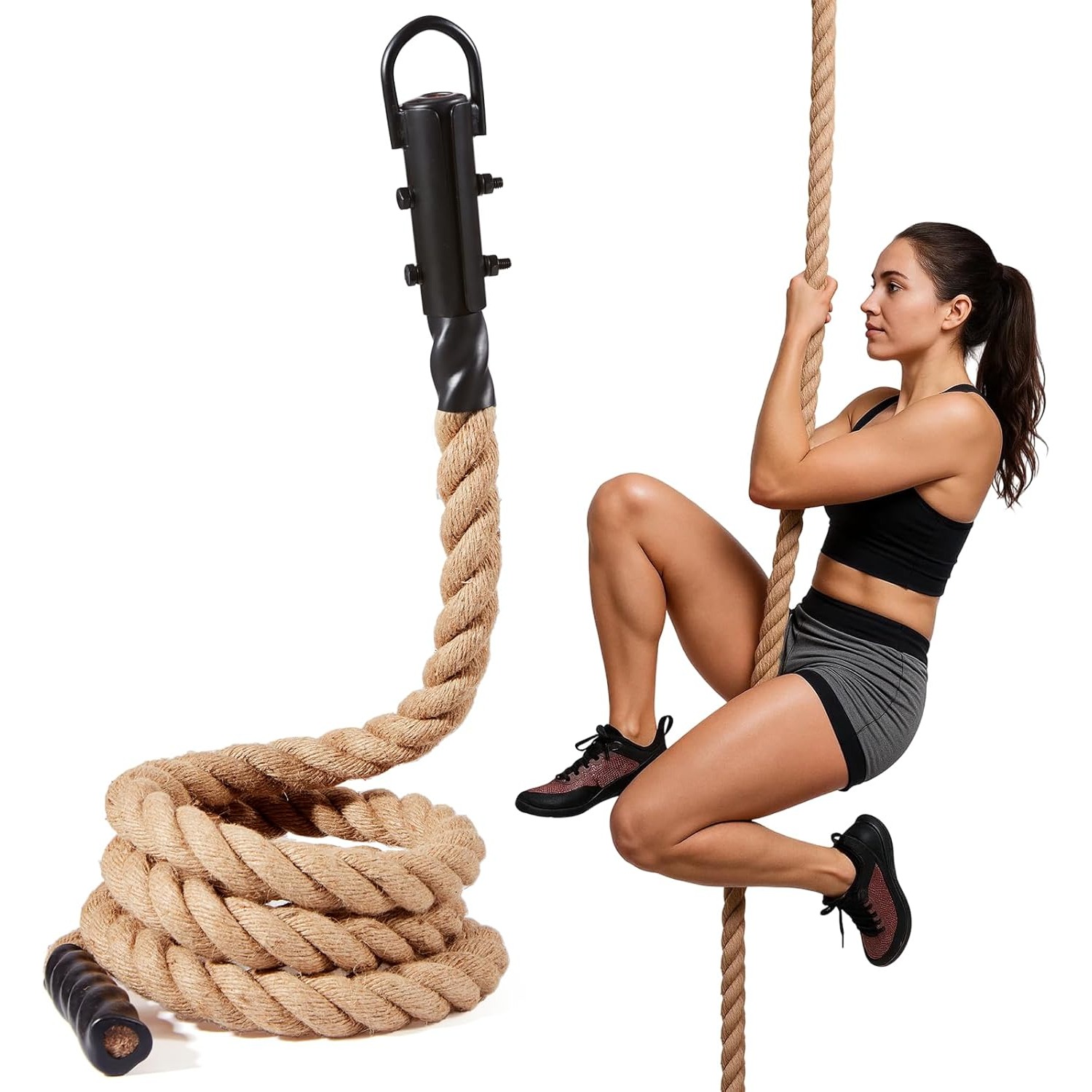 Battle Rope Heavy - ヘビーデューティーバトルロープ 3.7cm x 3m - 縁がほつれない、毛羽立ちのないトレーニングロープ、厚手でホームジムの有酸素運動や筋力トレーニングに最適
