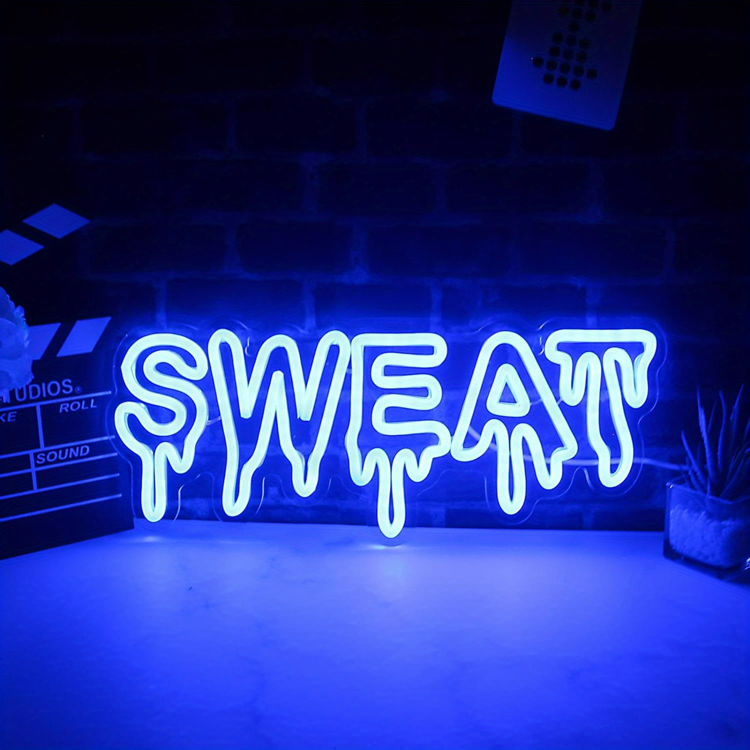 Home Gym Neon Sign - スウェットブルーLEDネオンサイン ドリッピングフォント ジム ワークアウト モチベーション ウォールアート