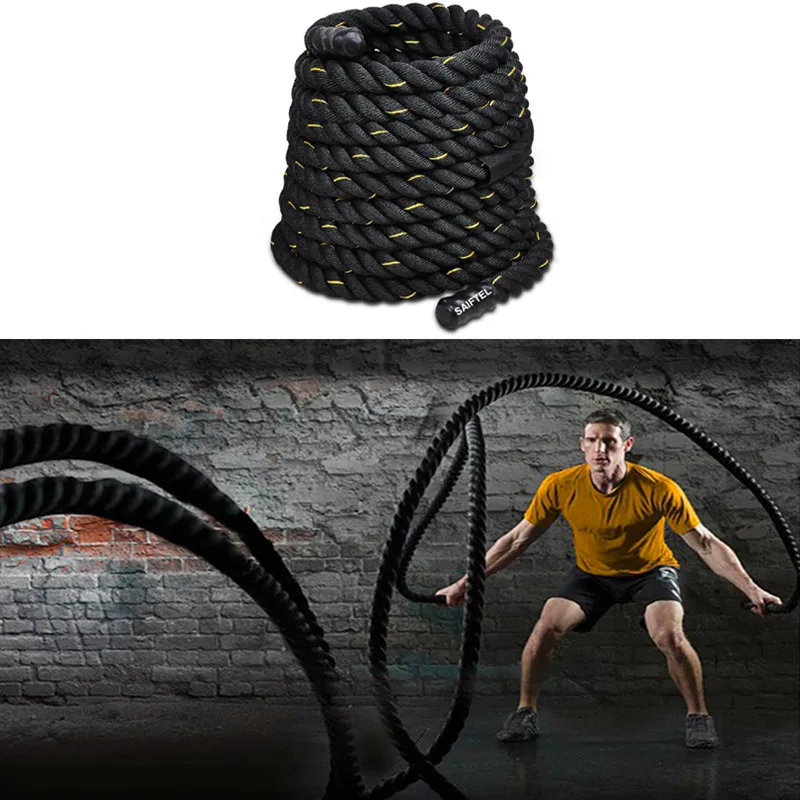 Battle Rope Heavy - 9Mフィットネス、高強度、波状構造のバトルロープ。自宅でのトレーニング、筋力トレーニング、縄跳び、スリム化、ボディビルディング、ジムでのスポーツに最適な器具。