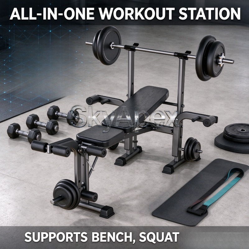 新多機能一体型折りたたみ式ウェイトベンチ、スクワットラック、 - All In One Gym Home Equipment のレビューと価格